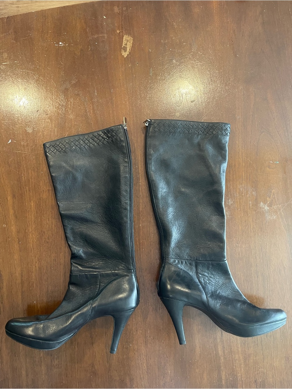 Bandolino Black Leather Knee-Length Heeled Boots